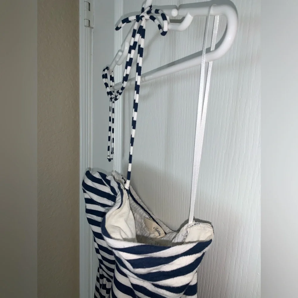 American Eagle Outfitters Strapless Navy/White Striped Mini Dress - Small
